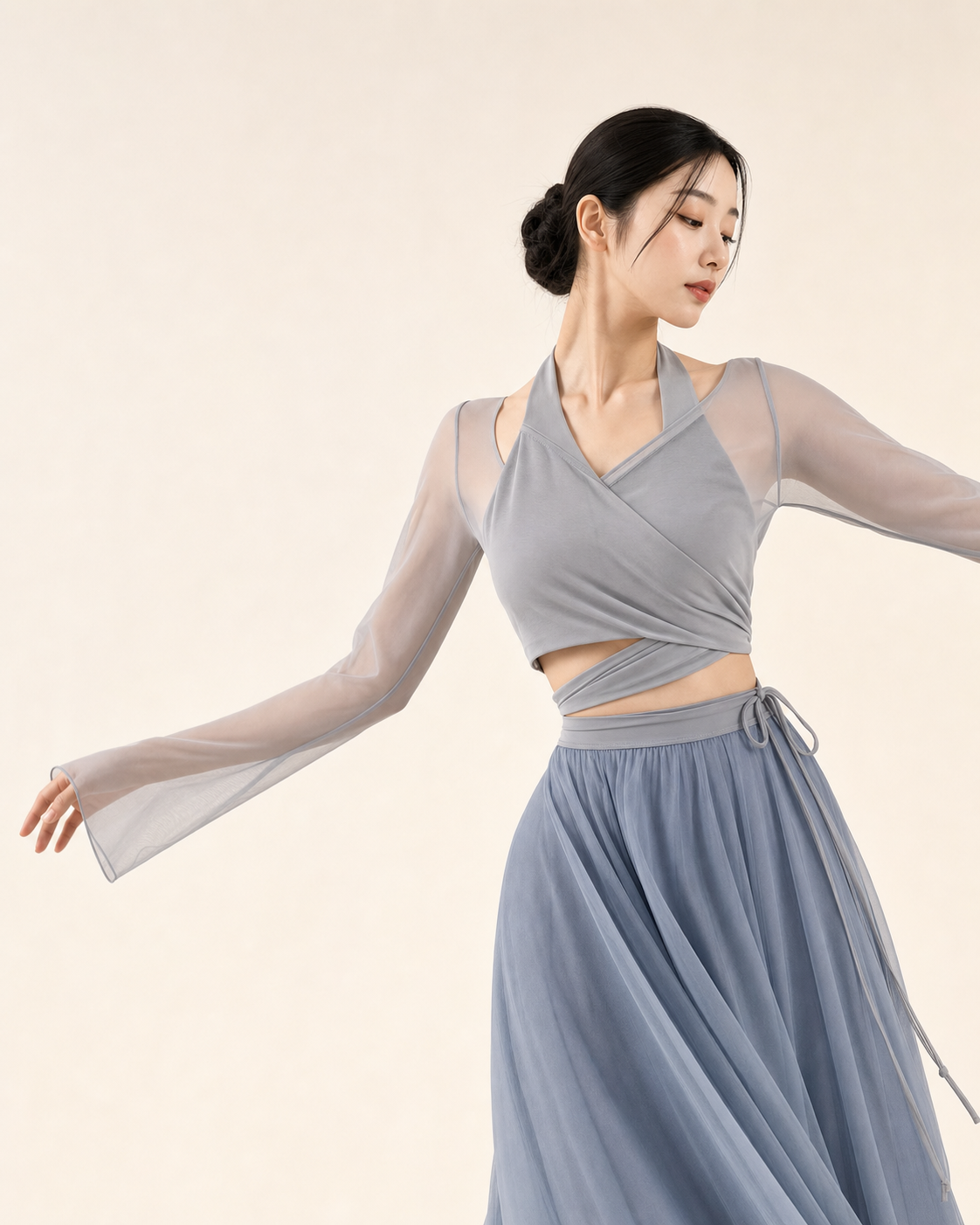 Grey Halter Wrap Top